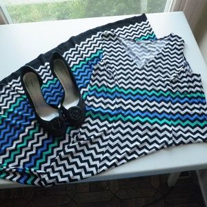 Blue, Black and White Chevron Dress